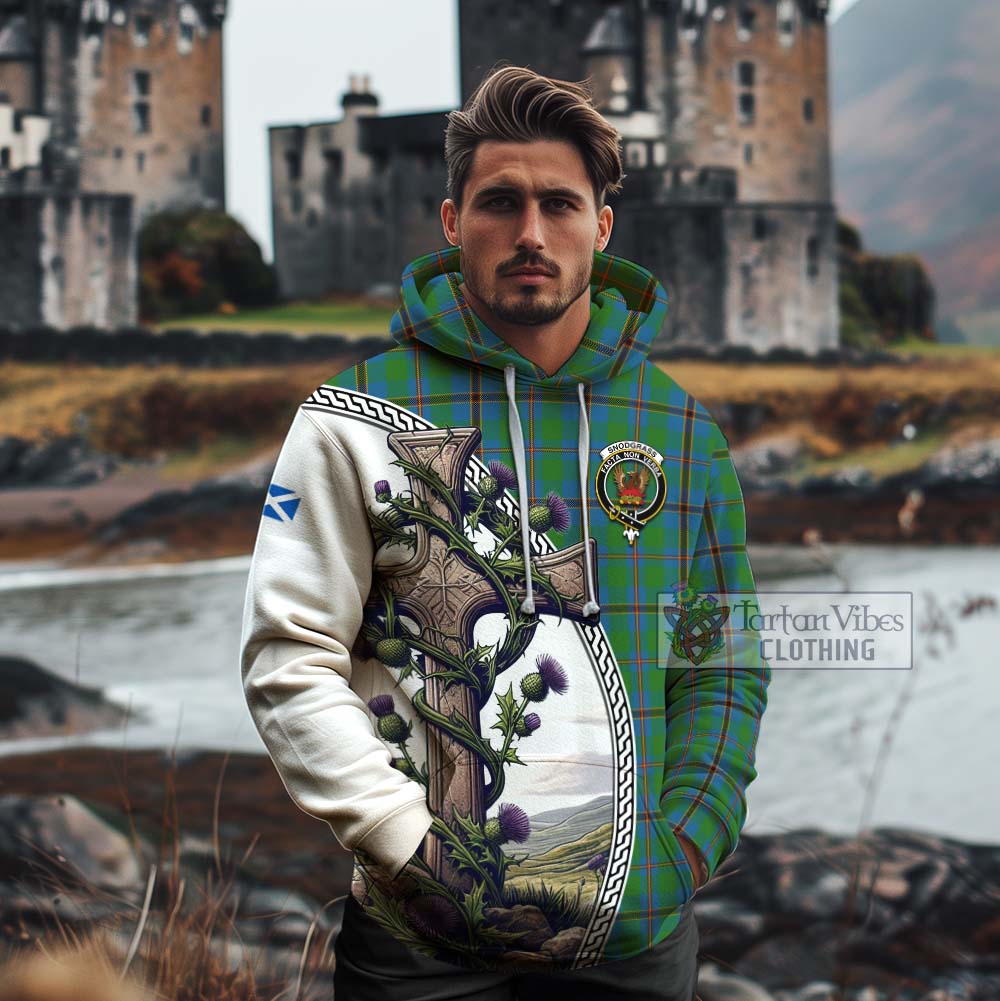 Tartan Vibes Clothing Snodgrass Tartan Cotton Hoodie with Family Crest and St. Andrew's Cross Accented by Thistle Vines