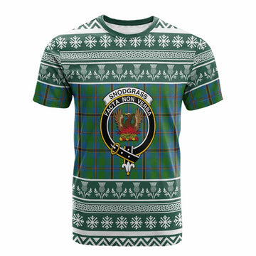 Snodgrass Clan Tartan Christmas Cotton T-shirt with Family Crest