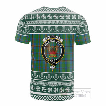 Snodgrass Clan Tartan Christmas Cotton T-shirt with Family Crest
