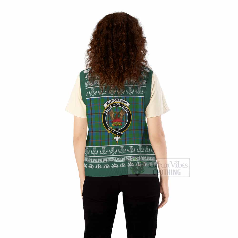 Snodgrass Clan Tartan Christmas Knitted V-Neck Vest with Family Crest - Tartan Vibes Clothing