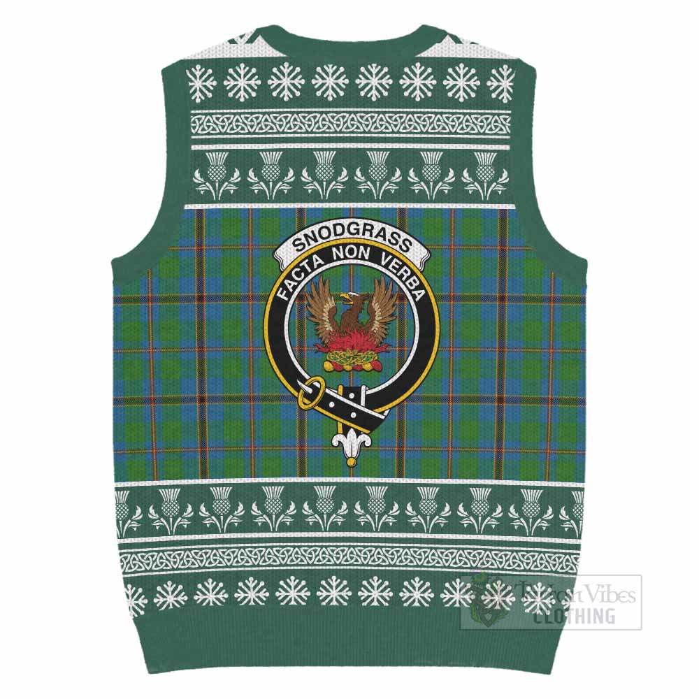 Snodgrass Clan Tartan Christmas Knitted V-Neck Vest with Family Crest - Tartan Vibes Clothing