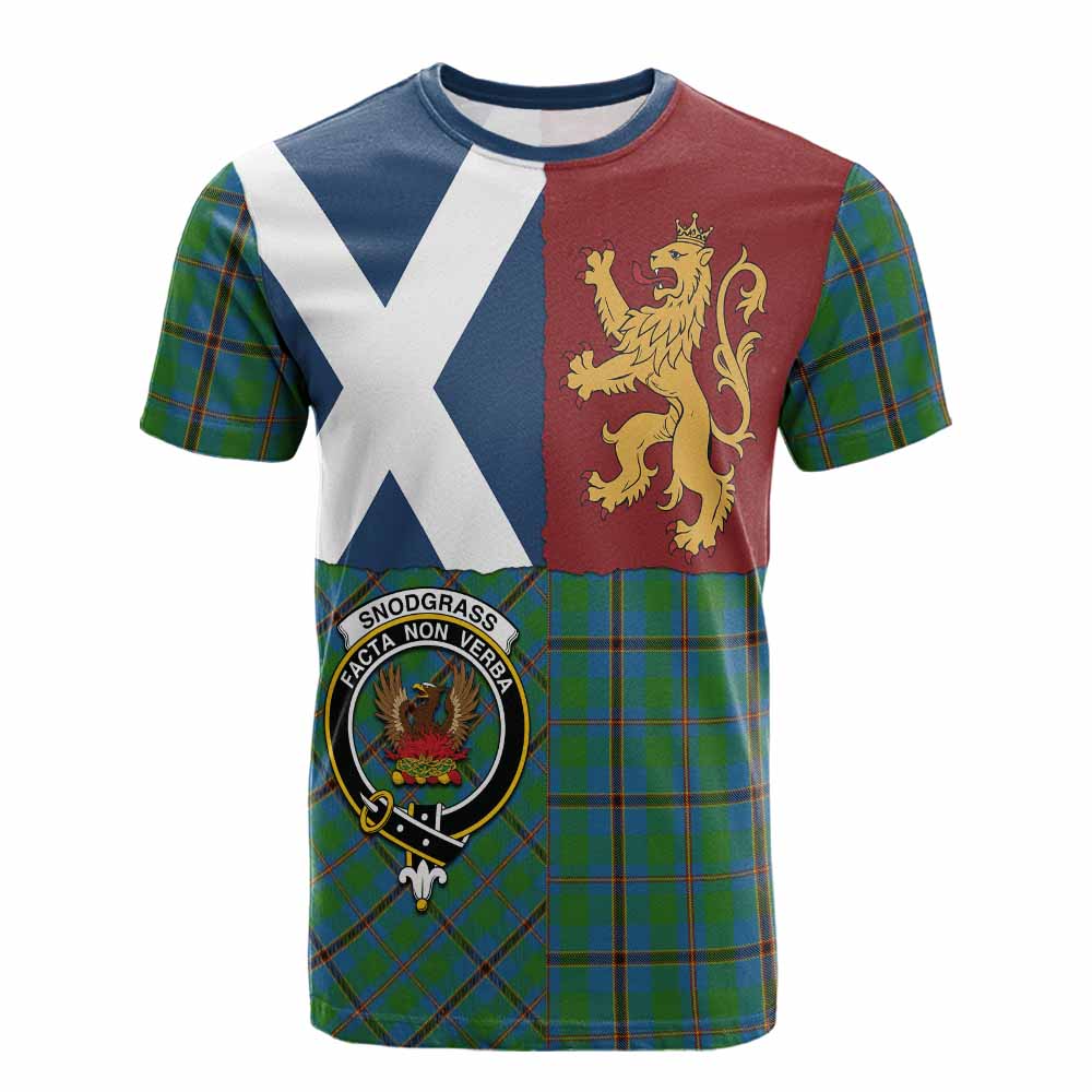 Snodgrass Crest Tartan Cotton T-shirt with Lion Rampant Saltire Style - Tartan Vibes Clothing