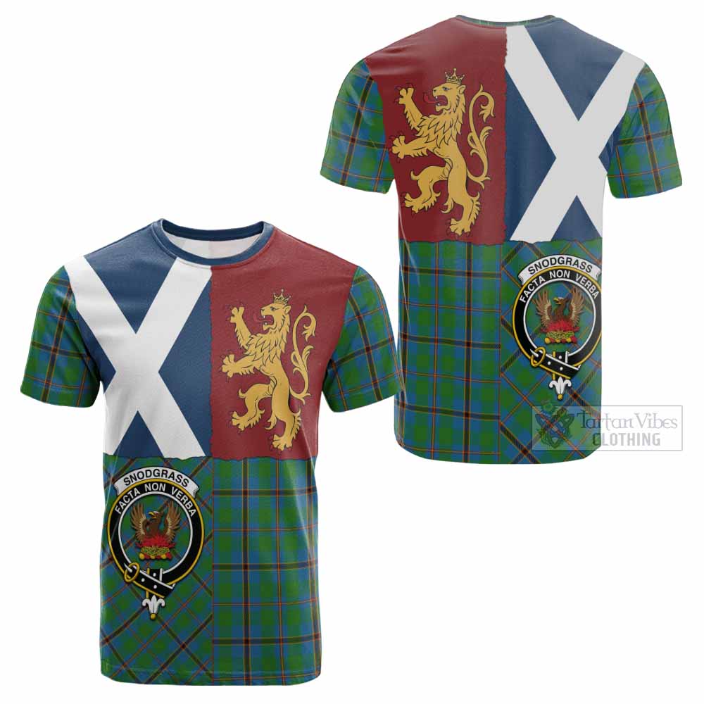 Snodgrass Crest Tartan Cotton T-shirt with Lion Rampant Saltire Style - Tartan Vibes Clothing