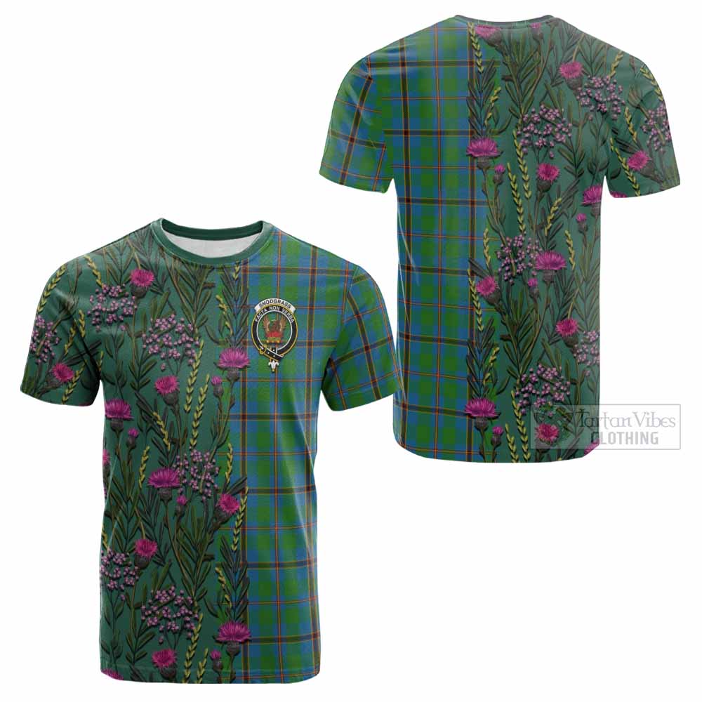 Snodgrass Family Crest Tartan Cotton T-shirt Scottish Thistle Flower Pattern Half Style - Tartan Vibes Clothing