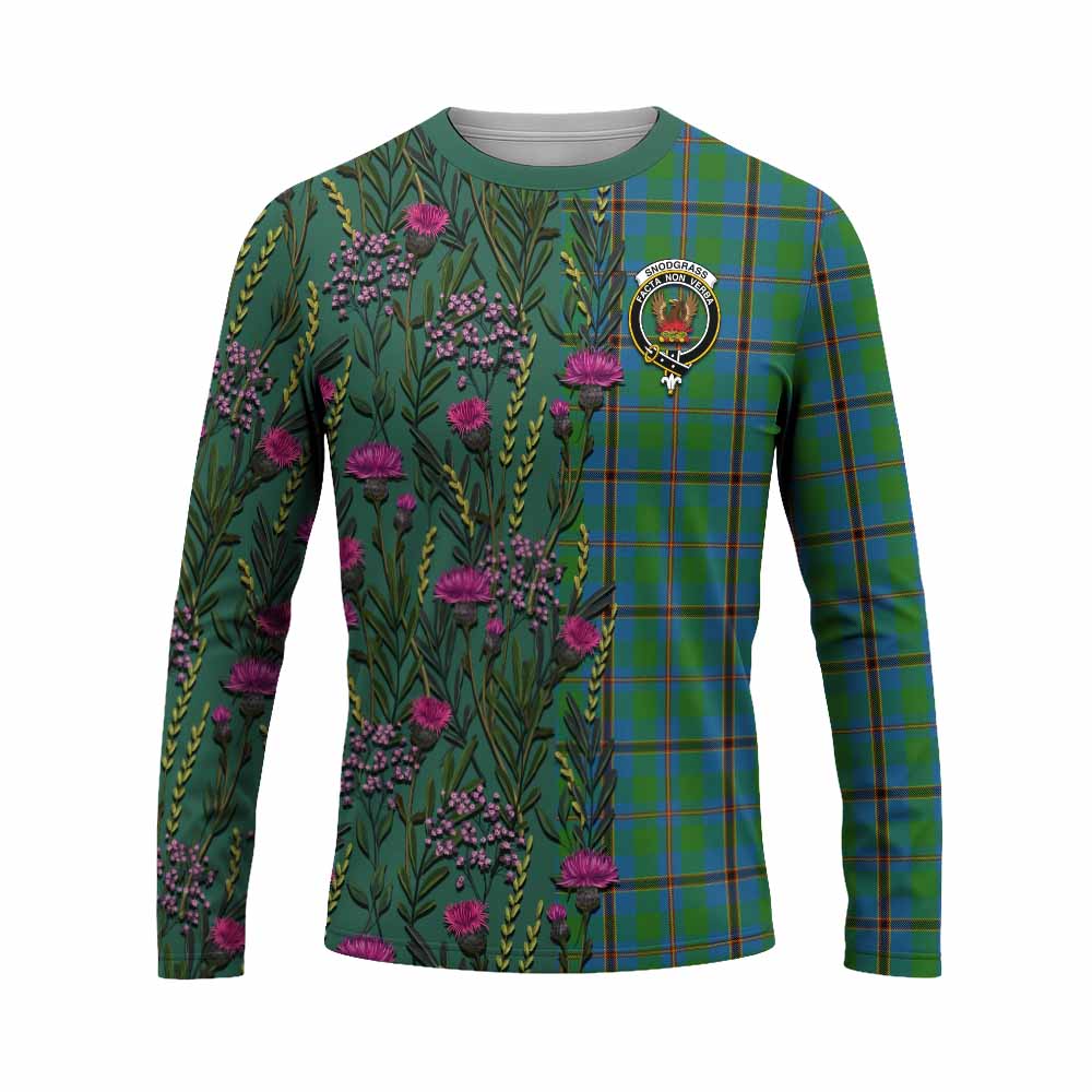 Snodgrass Family Crest Tartan Long Sleeve T-Shirt Scottish Thistle Flower Pattern Half Style - Tartan Vibes Clothing
