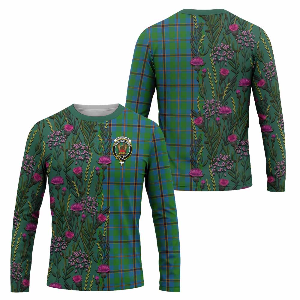 Snodgrass Family Crest Tartan Long Sleeve T-Shirt Scottish Thistle Flower Pattern Half Style - Tartan Vibes Clothing