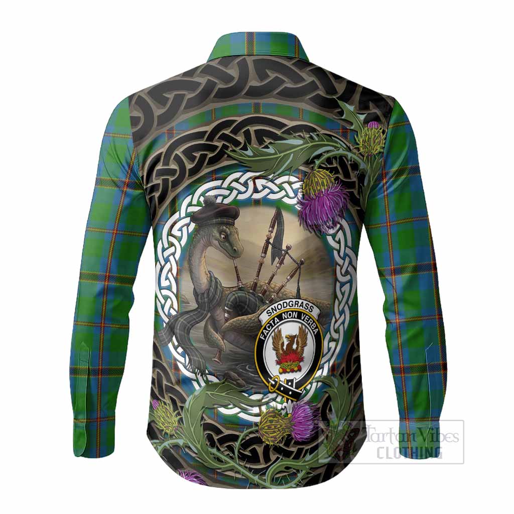 Snodgrass Tartan Crest Bagpipe Nessie Long Sleeve Button Shirts Scottish Loch Ness Monster Celtic Thistle