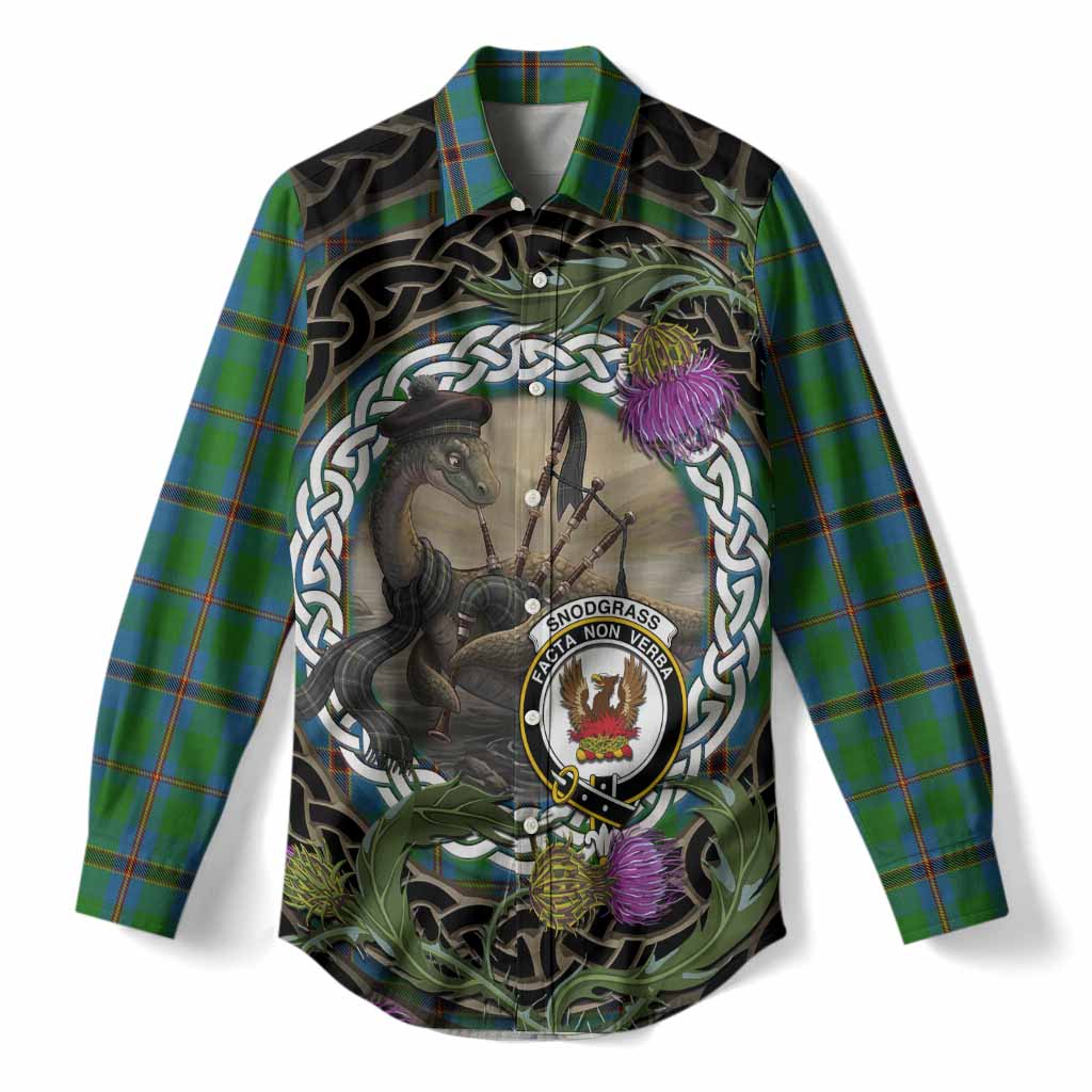 Snodgrass Tartan Crest Bagpipe Nessie Women Casual Shirt Scottish Loch Ness Monster Celtic Thistle