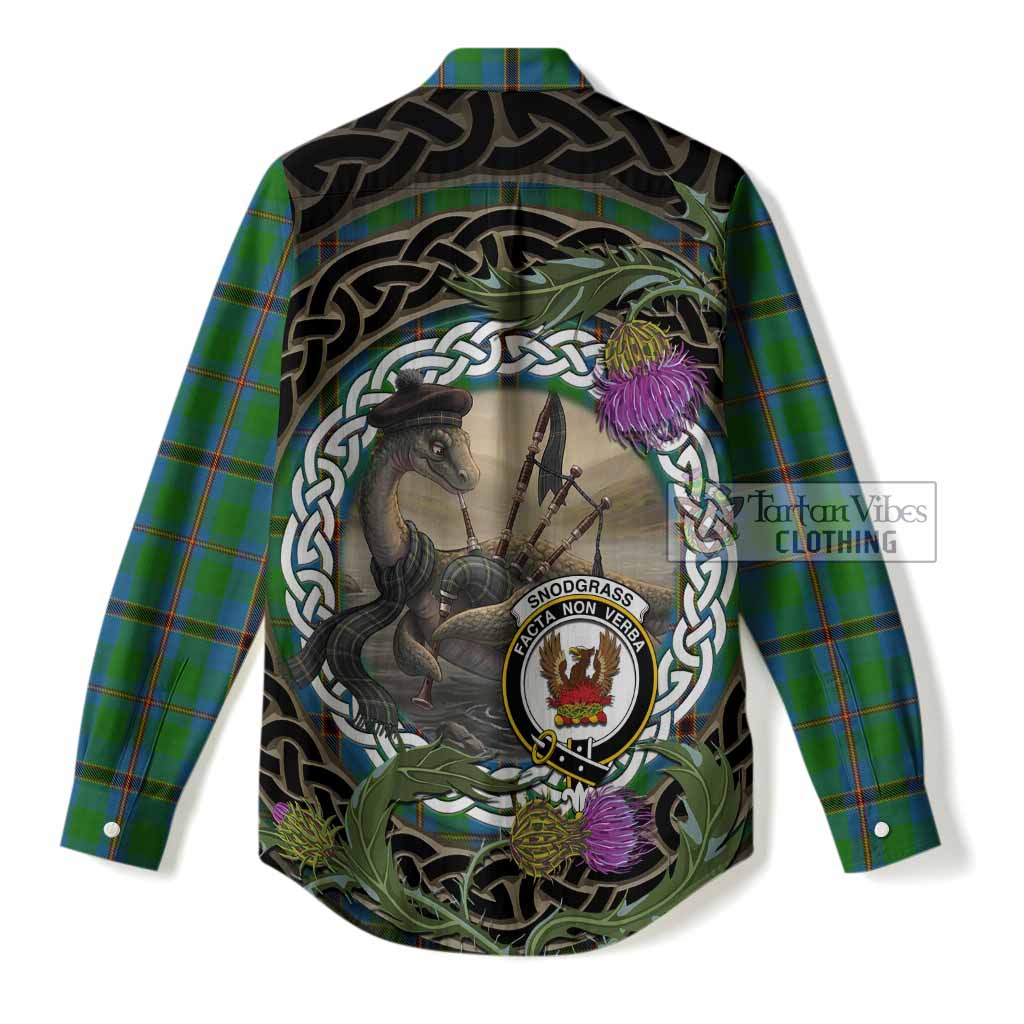Snodgrass Tartan Crest Bagpipe Nessie Women Casual Shirt Scottish Loch Ness Monster Celtic Thistle