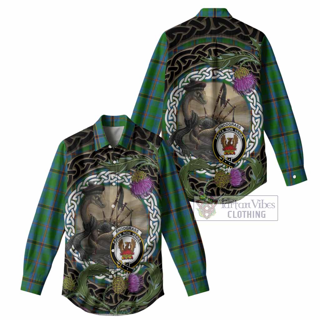 Snodgrass Tartan Crest Bagpipe Nessie Women Casual Shirt Scottish Loch Ness Monster Celtic Thistle