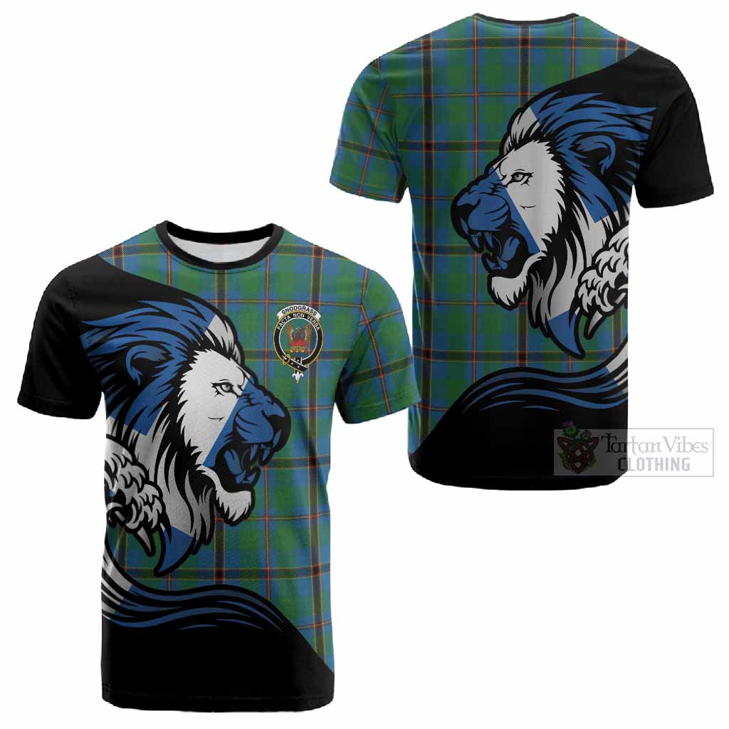 Snodgrass Tartan Crest Cotton T-shirt Scottish Golden Lions Wave Flow