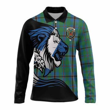 Snodgrass Tartan Crest Long Sleeve Polo Shirt Scottish Golden Lions Wave Flow