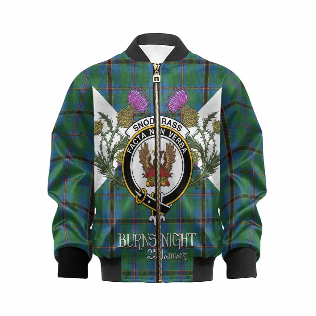Snodgrass Tartan Family Crest Kid Bomber Jacket Scottish Burns Night Thistle Floral