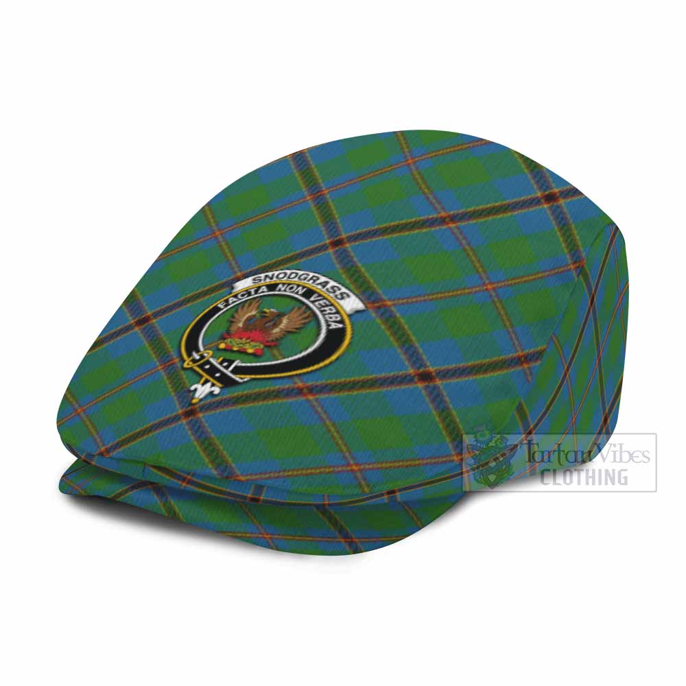 Snodgrass Tartan Flat Cap, Jeff Cap Cross Style with Family Crest - Tartan Vibes Clothing