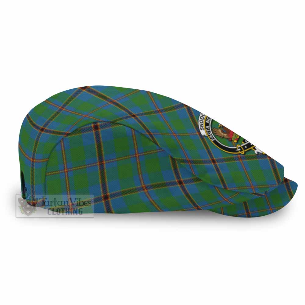 Snodgrass Tartan Flat Cap, Jeff Cap Cross Style with Family Crest - Tartan Vibes Clothing