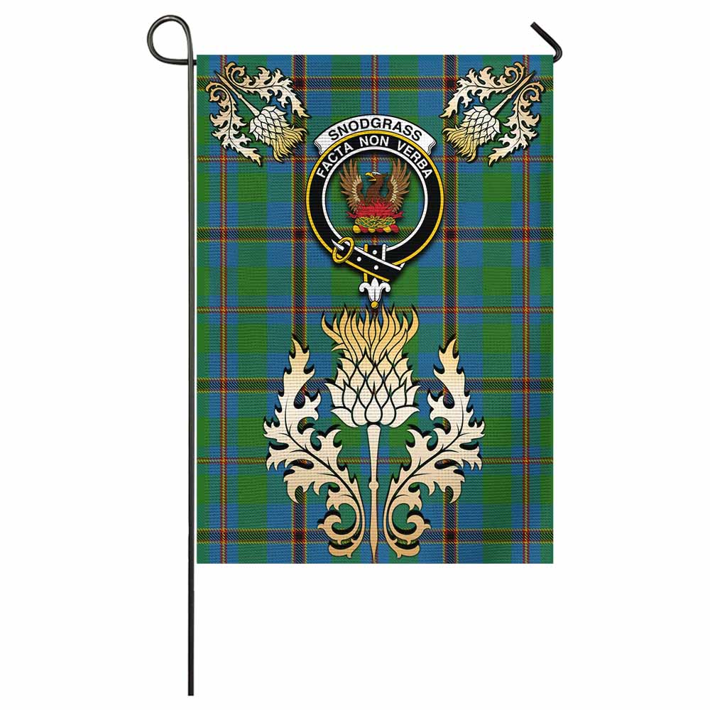 Snodgrass Tartan Garden Flag with Golden Regal Scottish Thistle Emblem - Tartan Vibes Clothing