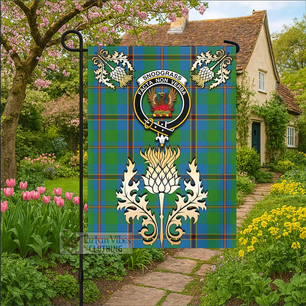 Snodgrass Tartan Garden Flag with Golden Regal Scottish Thistle Emblem - Tartan Vibes Clothing