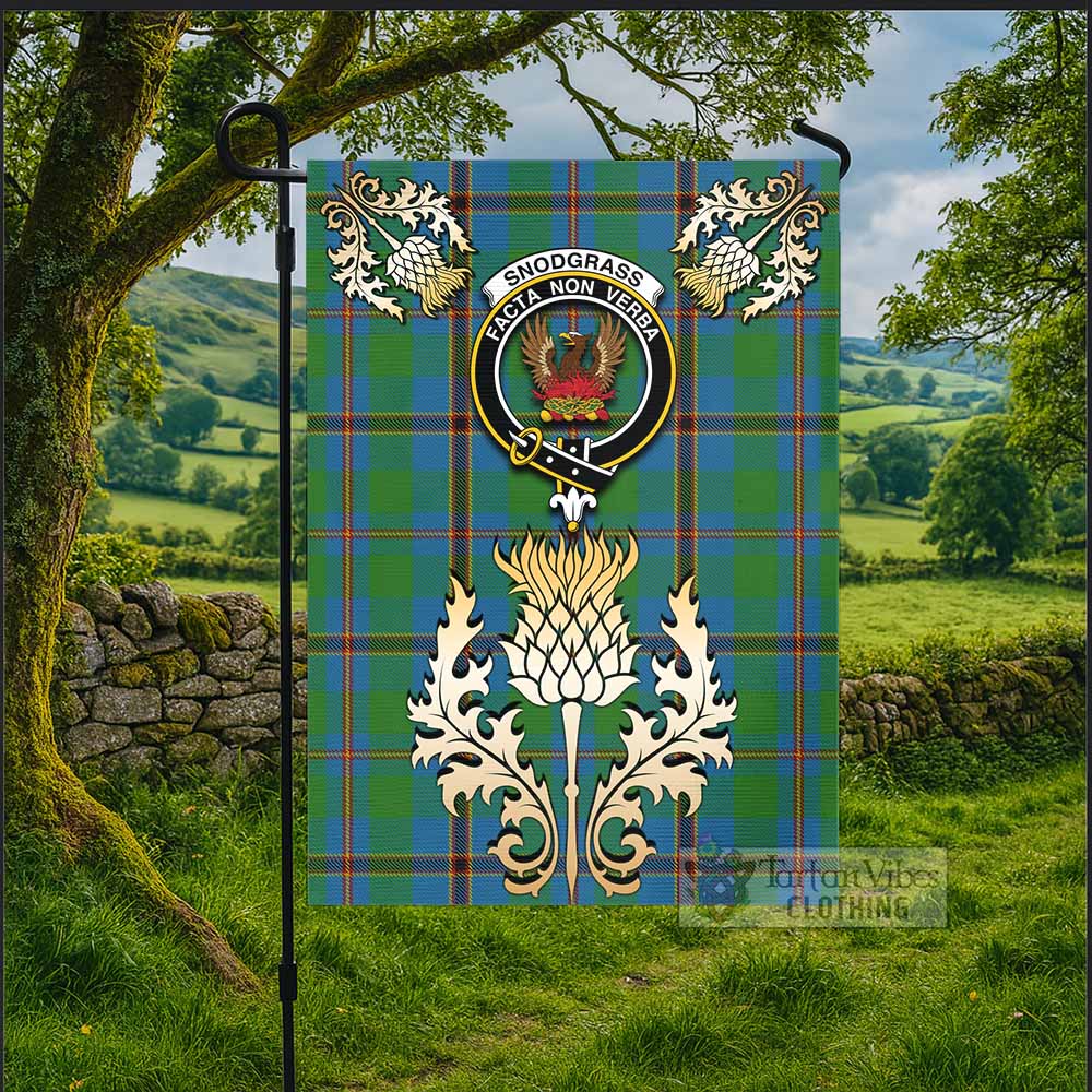 Snodgrass Tartan Garden Flag with Golden Regal Scottish Thistle Emblem - Tartan Vibes Clothing
