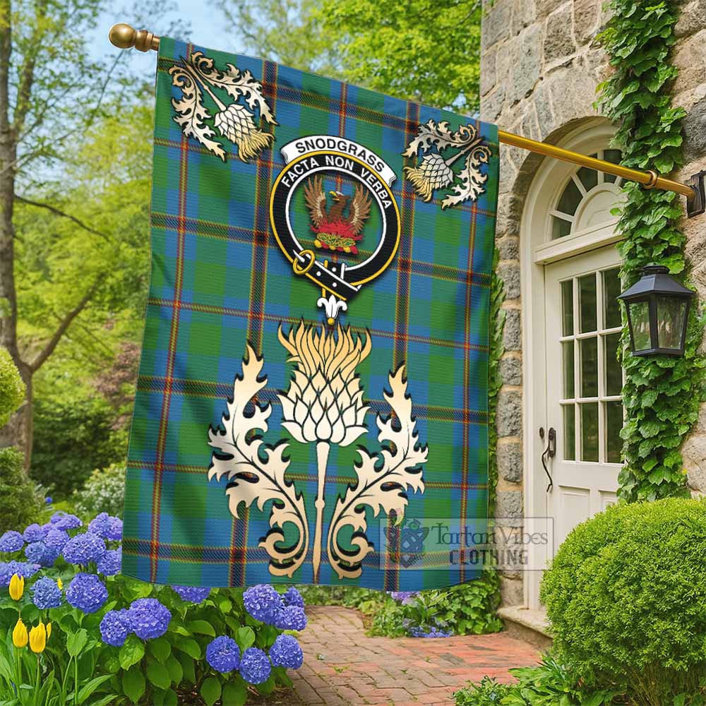 Snodgrass Tartan Garden Flag with Golden Regal Scottish Thistle Emblem - Tartan Vibes Clothing