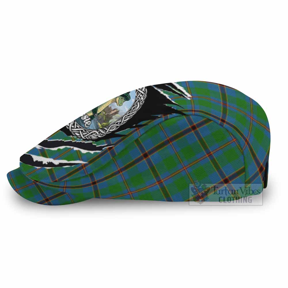 Snodgrass Tartan Loch Ness Monster Flat Cap, Jeff Cap Celtic Knot Nessie Art