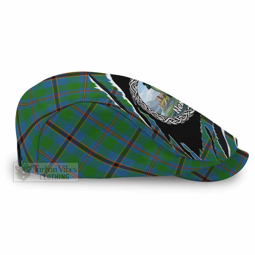 Snodgrass Tartan Loch Ness Monster Flat Cap, Jeff Cap Celtic Knot Nessie Art