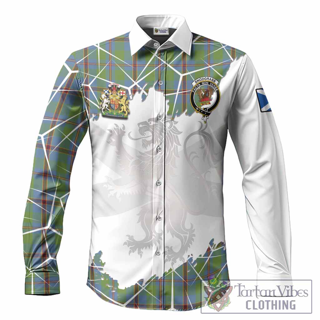 Snodgrass Tartan Long Sleeve Button Shirts with Family Crest and Lion Rampant Grunge Style