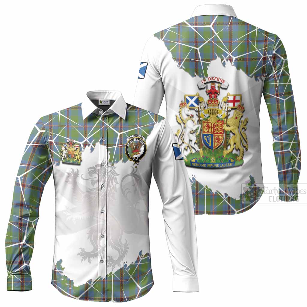 Snodgrass Tartan Long Sleeve Button Shirts with Family Crest and Lion Rampant Grunge Style