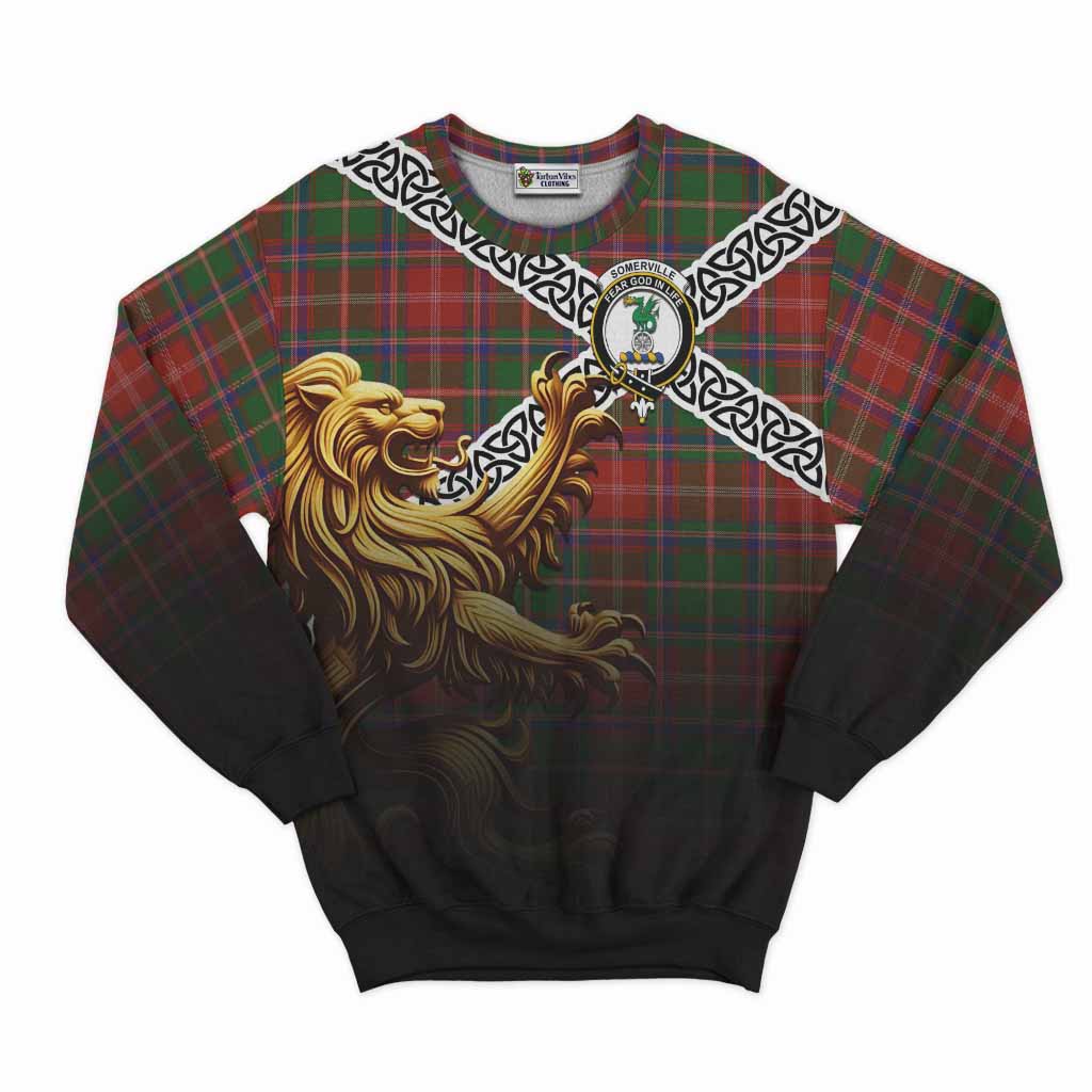 Tartan Vibes Clothing Somerville Crest Tartan Sweatshirt with Golden Lion Emblem Celtic Style