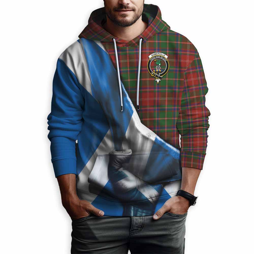 Tartan Vibes Clothing Somerville Tartan Hoodie with Family Crest Scotland Patriotic Style