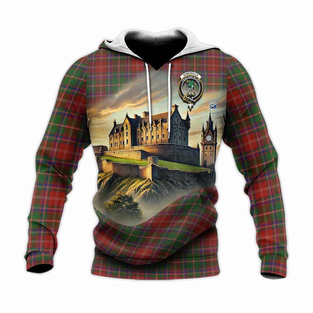 Tartan Vibes Clothing Somerville Tartan Family Crest Knitted Hoodie with Scottish Ancient Castle Style