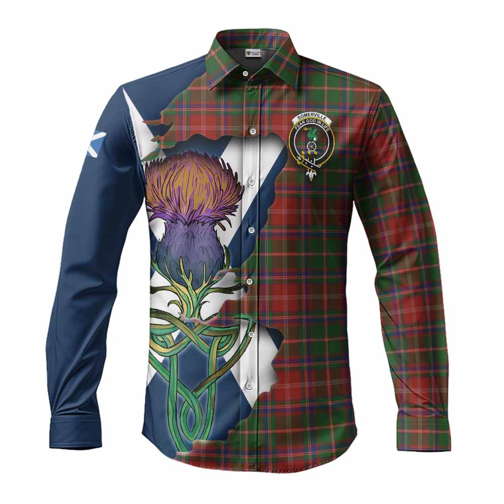 Tartan Vibes Clothing Somerville Tartan Family Crest Long Sleeve Button Shirt Scottish Thistle Celtic Inspired