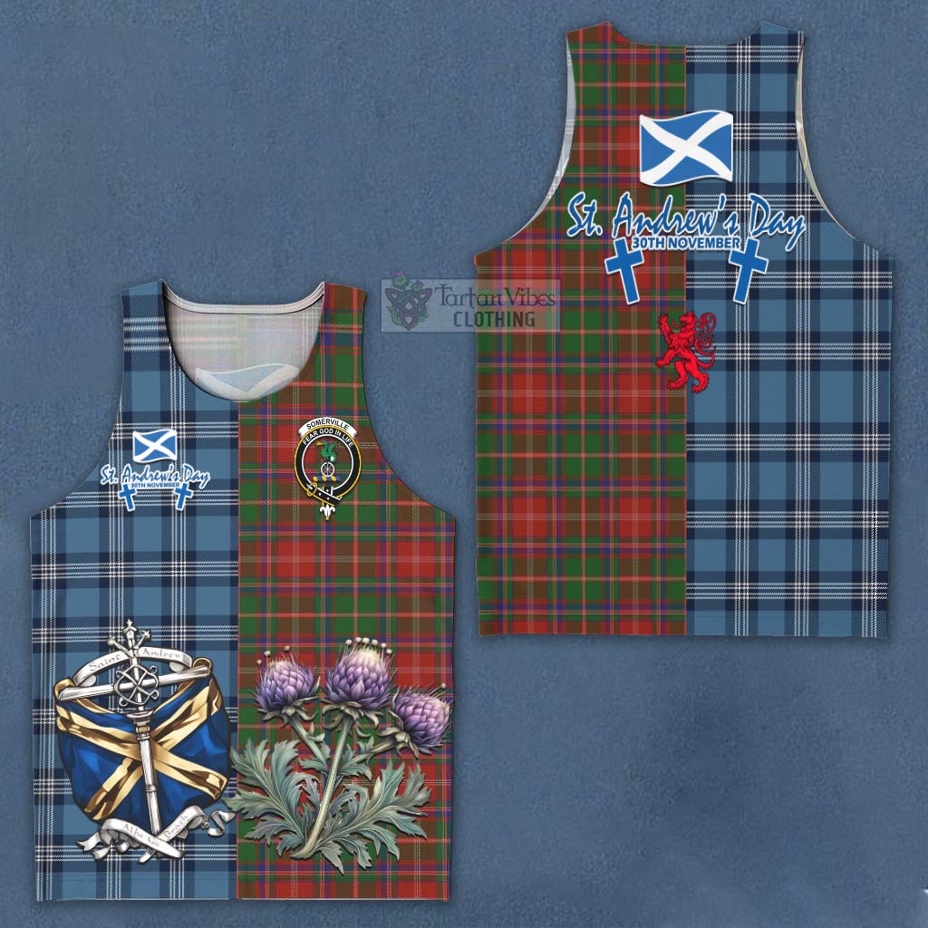Tartan Vibes Clothing Somerville Tartan Men's Tank Top Happy St. Andrew's Day Half Tartan Style