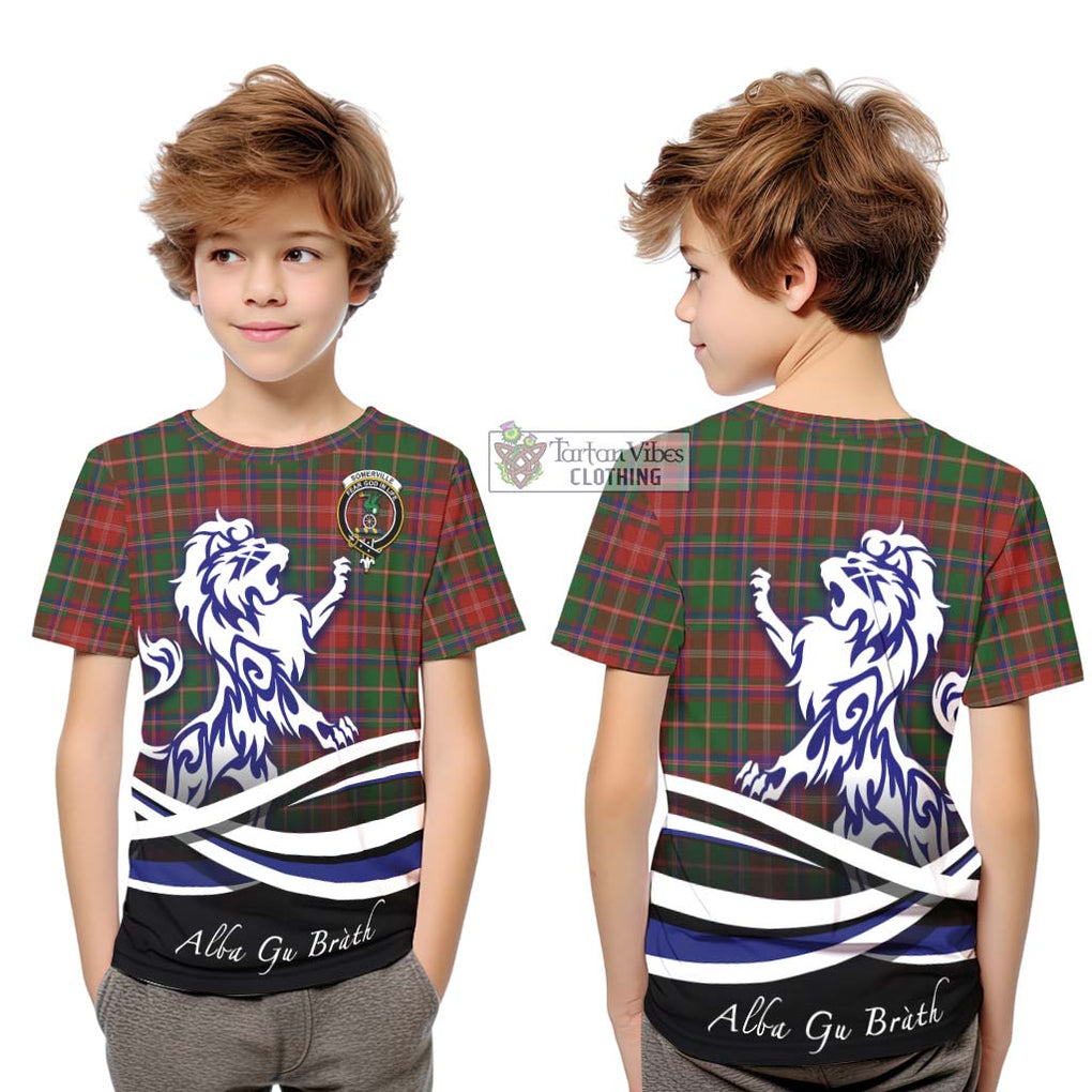 Somerville Tartan Kid T-Shirt with Alba Gu Brath Regal Lion Emblem Youth XL Size14 - Tartanvibesclothing Shop