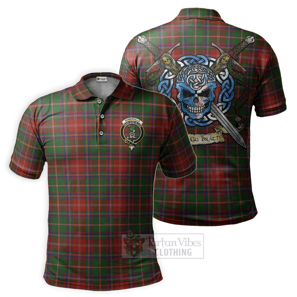 Tartan Vibes Clothing Somerville Tartan Polo Shirt with Family Crest Celtic Skull Style