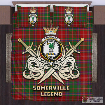 Somerville Tartan Bedding Set with Clan Crest and the Golden Sword of Courageous Legacy