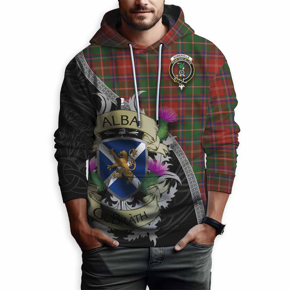 Tartan Vibes Clothing Somerville Tartan Family Crest Hoodie Lion Rampant Royal Thistle Shield Celtic Inspired