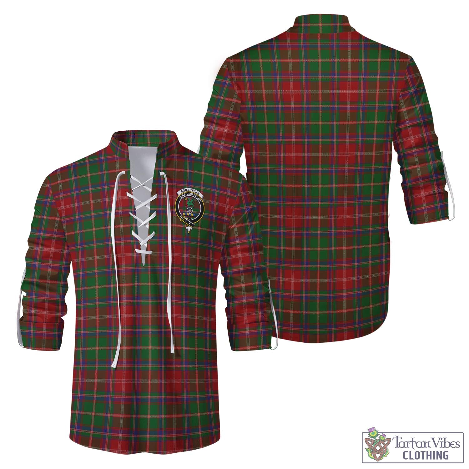 Tartan Vibes Clothing Somerville Tartan Men's Scottish Traditional Jacobite Ghillie Kilt Shirt with Family Crest