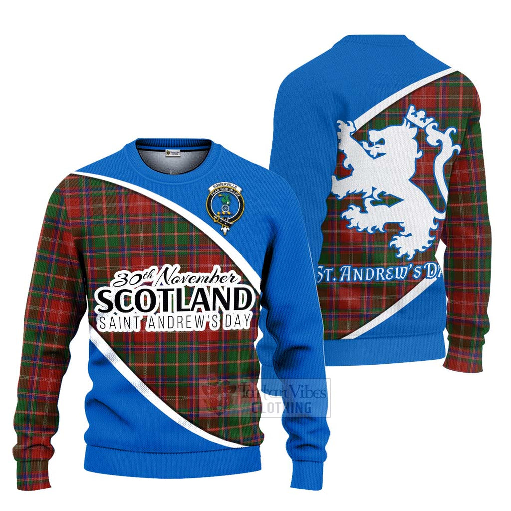 Tartan Vibes Clothing Somerville Family Crest Tartan Knitted Sweater Celebrate Saint Andrew's Day in Style