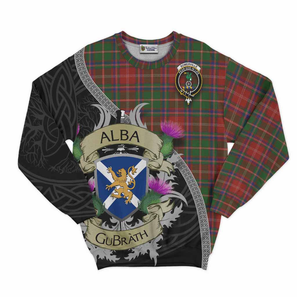 Tartan Vibes Clothing Somerville Tartan Family Crest Sweatshirt Lion Rampant Royal Thistle Shield Celtic Inspired