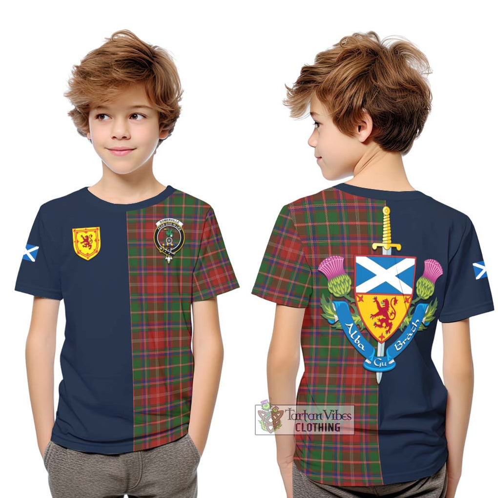 Tartan Vibes Clothing Somerville Tartan Kid T-Shirt with Scottish Lion Royal Arm Half Style