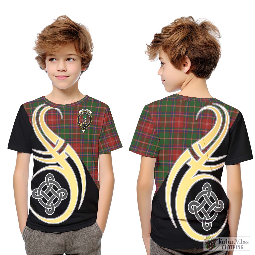 Somerville Tartan Kid T-Shirt with Family Crest and Celtic Symbol Style Youth XL Size14 - Tartan Vibes Clothing