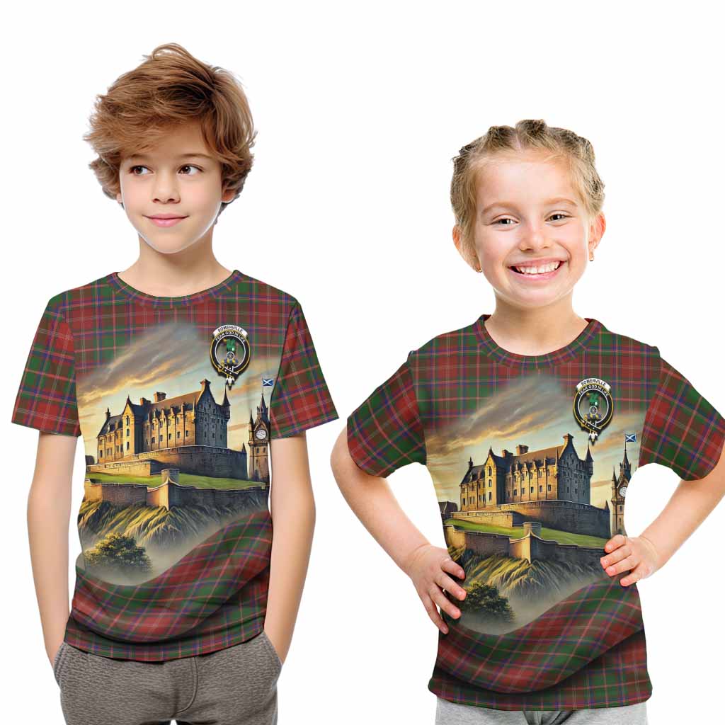 Tartan Vibes Clothing Somerville Tartan Family Crest Kid T-Shirt with Scottish Ancient Castle Style