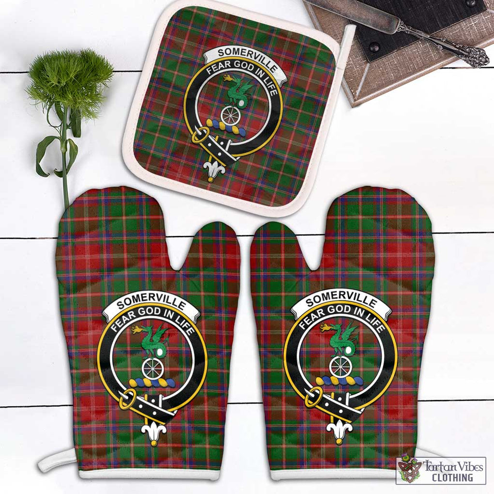 Somerville Tartan Combo Oven Mitt & Pot-Holder with Family Crest Combo 1 Oven Mitt & 1 Pot-Holder White - Tartan Vibes Clothing