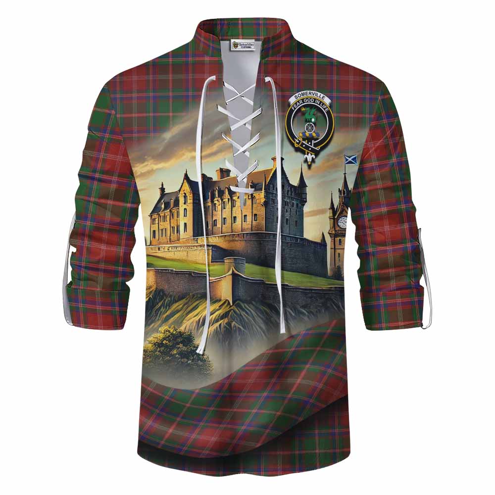 Tartan Vibes Clothing Somerville Tartan Family Crest Ghillie Kilt Shirt with Scottish Ancient Castle Style
