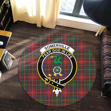 Somerville Tartan Round Rug with Family Crest
