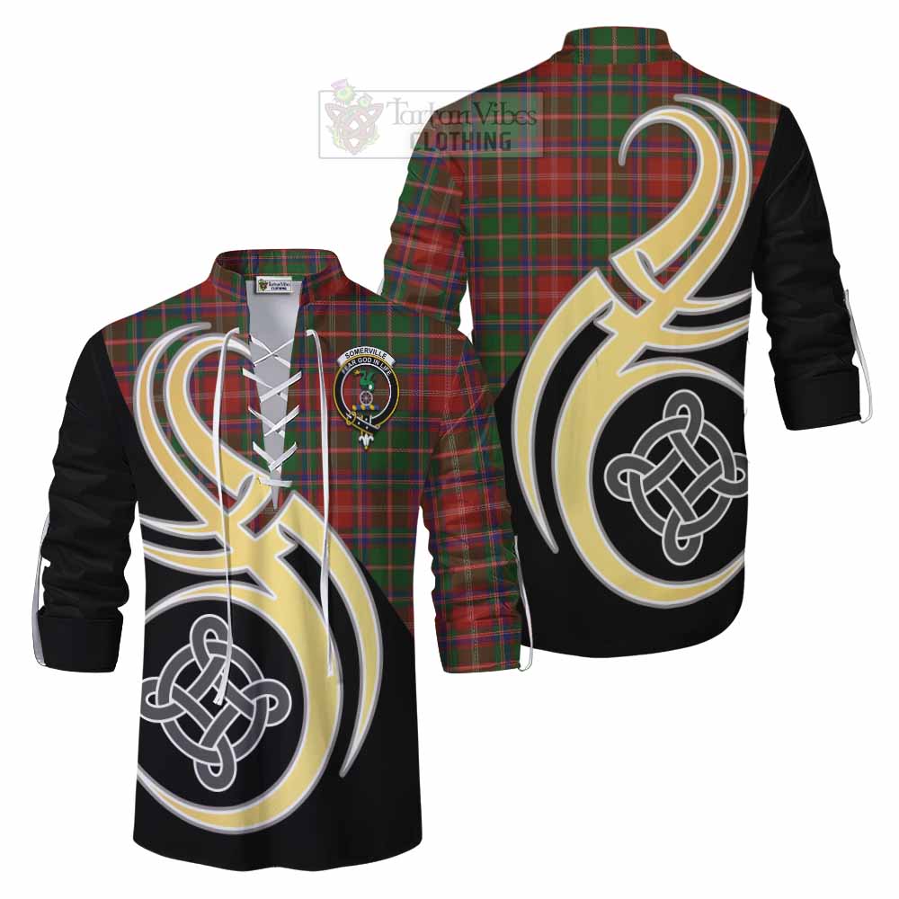 Tartan Vibes Clothing Somerville Tartan Ghillie Kilt Shirt with Family Crest and Celtic Symbol Style
