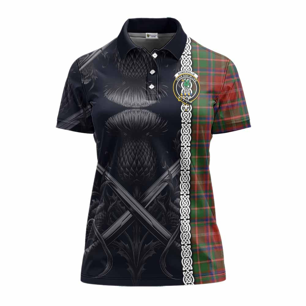 Tartan Vibes Clothing Somerville Tartan Women's Polo Shirt with Family Crest Cross Sword Thistle Celtic Vibes