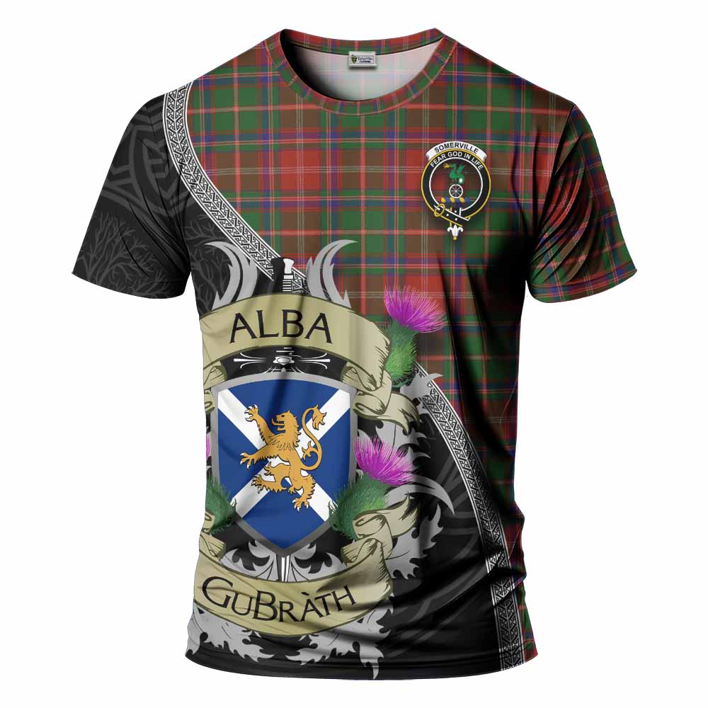 Tartan Vibes Clothing Somerville Tartan Family Crest T-Shirt Lion Rampant Royal Thistle Shield Celtic Inspired