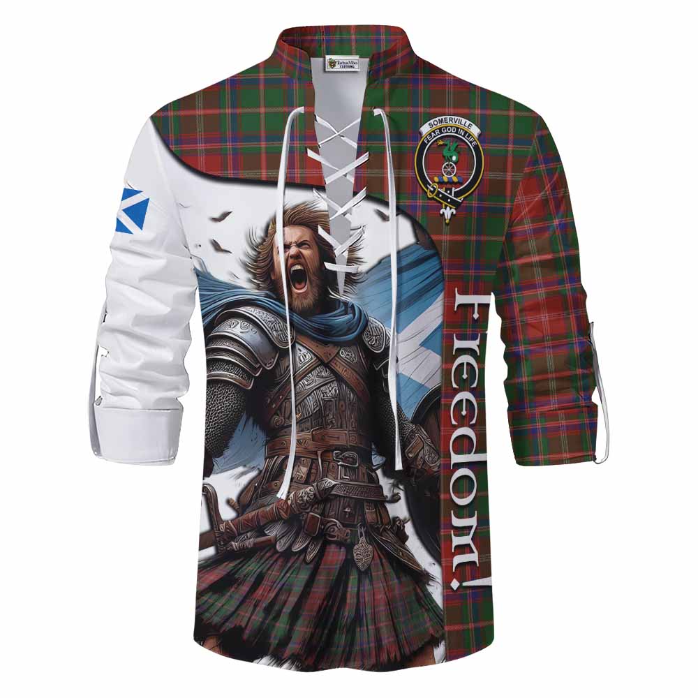 Tartan Vibes Clothing Somerville Crest Tartan Ghillie Kilt Shirt Inspired by the Freedom of Scottish Warrior