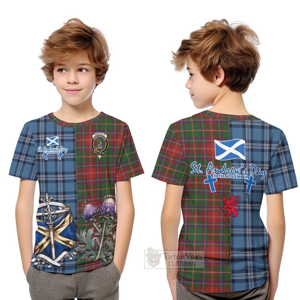 Tartan Vibes Clothing Somerville Tartan Kid T-Shirt Happy St. Andrew's Day Half Tartan Style